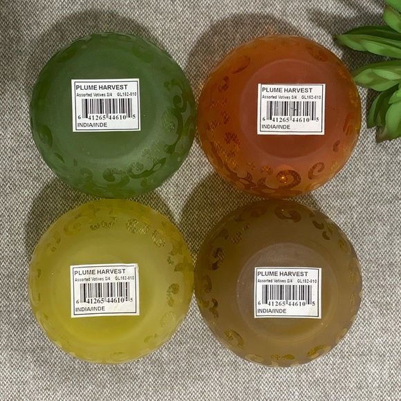 MIKASA Set of 4 Colored Frosted Damask Glass Votive Holders with Candles!🕯️ - Picture 11 of 14